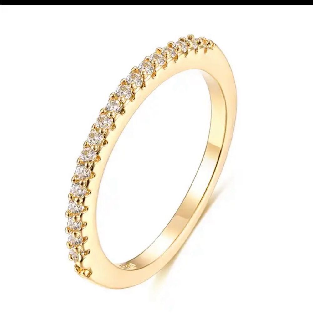 Gold  925 Sterling Silver Diamond CZ Minimalist Band  Ring New in Gift Box